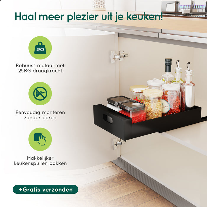 XIVADA Keukenkast organizer - Schuiflade - Aluminium - 30 cm - Zwart