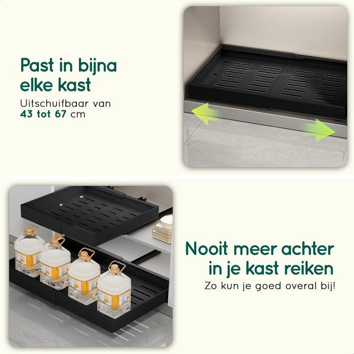 XIVADA Keukenorganizer - Schuiflade - Aluminium - Verstelbaar - Zwart