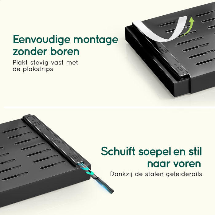 XIVADA Keukenorganizer - Schuiflade - Aluminium - Verstelbaar - Zwart
