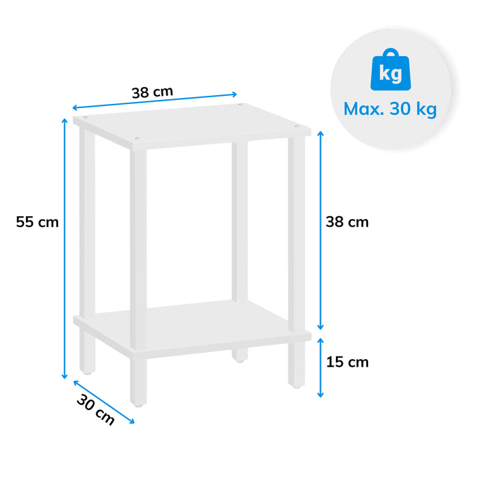 ACAZA Bijzettafel - Tafeltje - Wit - 38 x 30 x 55 cm (L x B x H) - Nachtkastje - Tafel Industrieel - Banktafel - Bijzettafels - Bijzettafel wit - Bijzettafel hout - Houten Bijzettafel