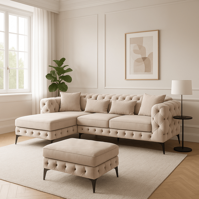 Hoekbank Bellissima links fluweel beige Kare Design