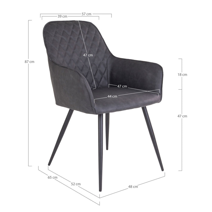 Harbo Dining Chair - Dining Chair, PU leather, dark grey, black legs