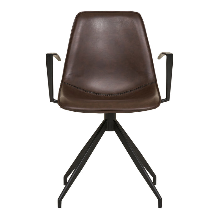 Monaco Dining Chair - swivel, armrest, PU, dark brown with black legs