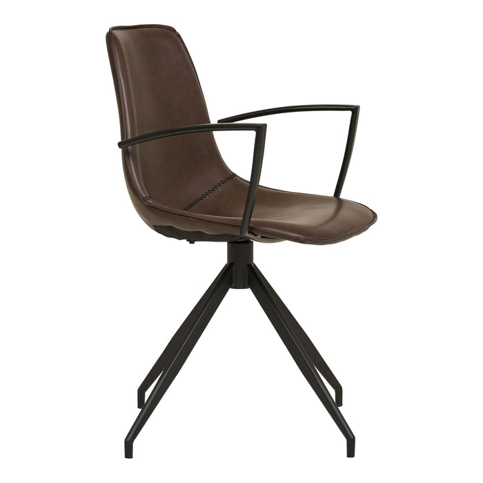 Monaco Dining Chair - swivel, armrest, PU, dark brown with black legs