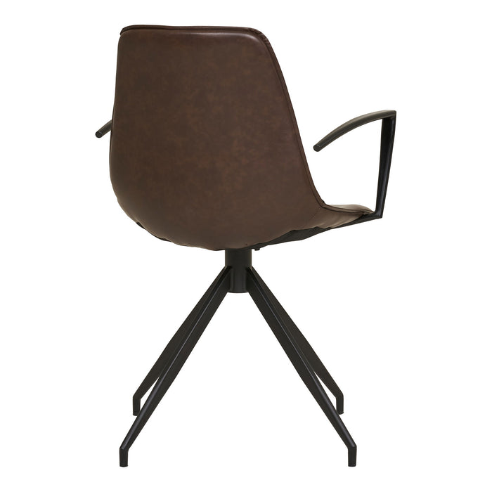 Monaco Dining Chair - swivel, armrest, PU, dark brown with black legs
