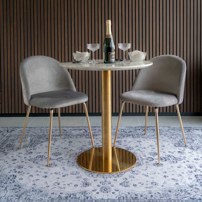 Geneve Dining Chair - Dining Chair, velvet, grey, brass look legs