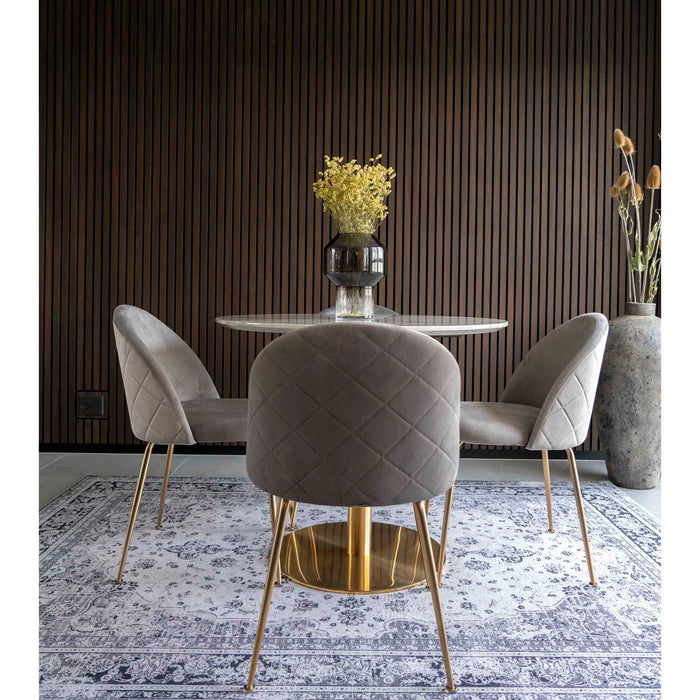 Geneve Dining Chair - Dining Chair, velvet, grey, brass look legs