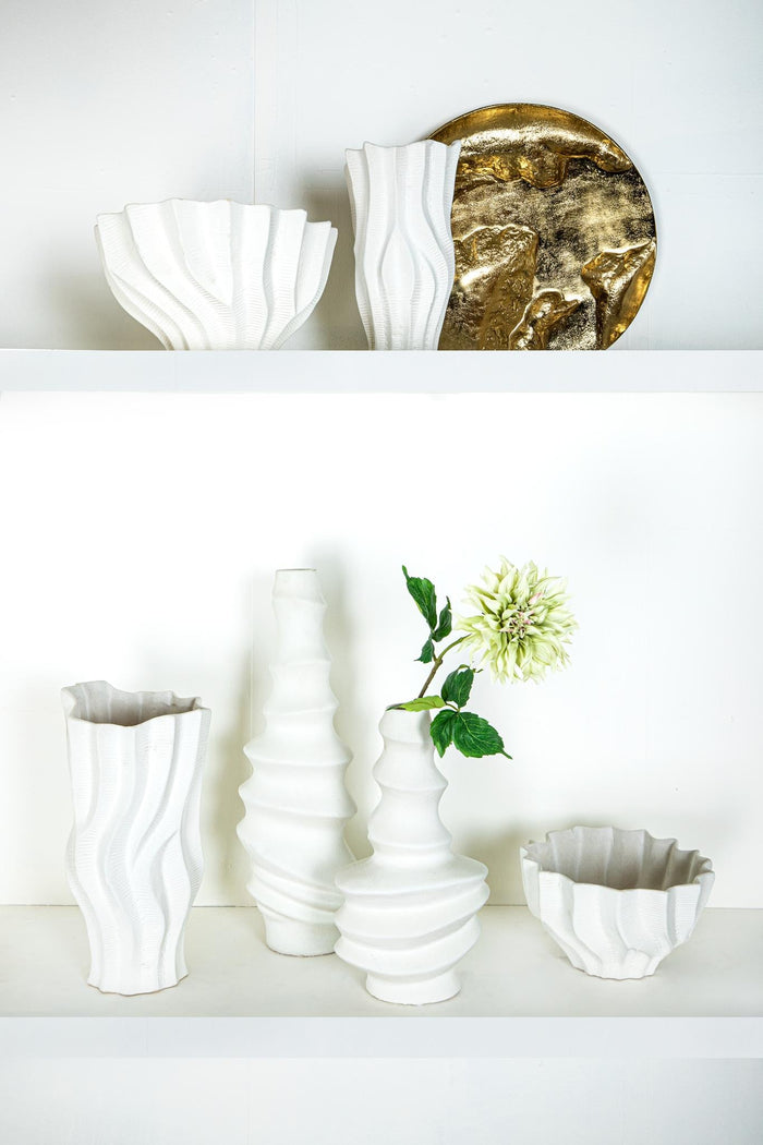 PTMD Merc White ceramic pot wavy ribbed high L