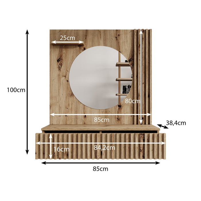 Meubella - Kaptafel Evy - Eiken - 85 cm - Met spiegel