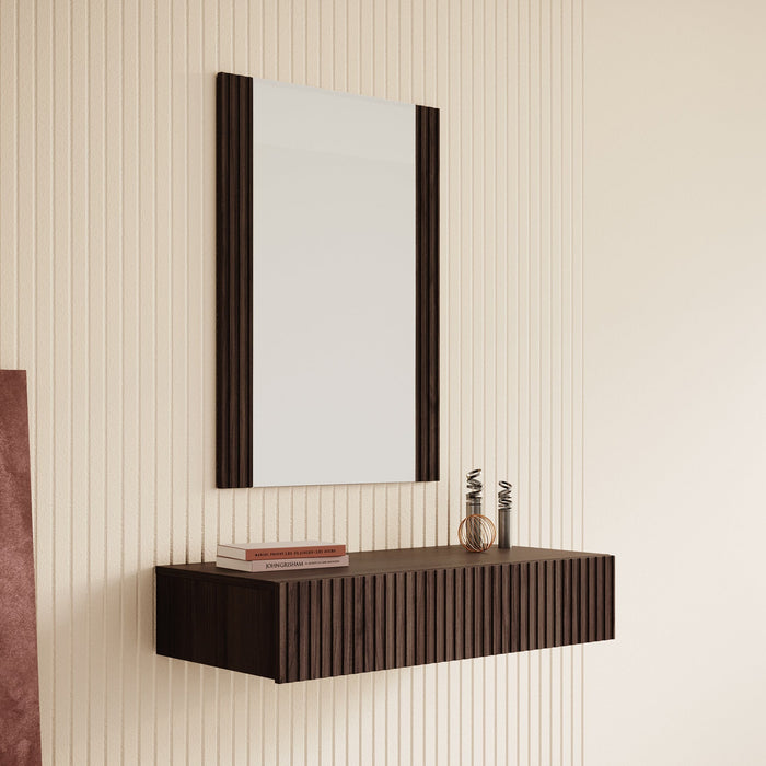 Meubella - Kaptafel Tartagal - Donkerbruin eiken - 80 cm - Met spiegel