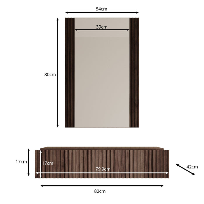 Meubella - Kaptafel Tartagal - Donkerbruin eiken - 80 cm - Met spiegel
