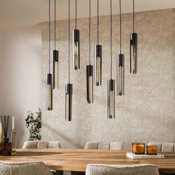 Giga Meubel - Hanglamp Zwart Metaal - 9-Lichts - 100x18x150cm