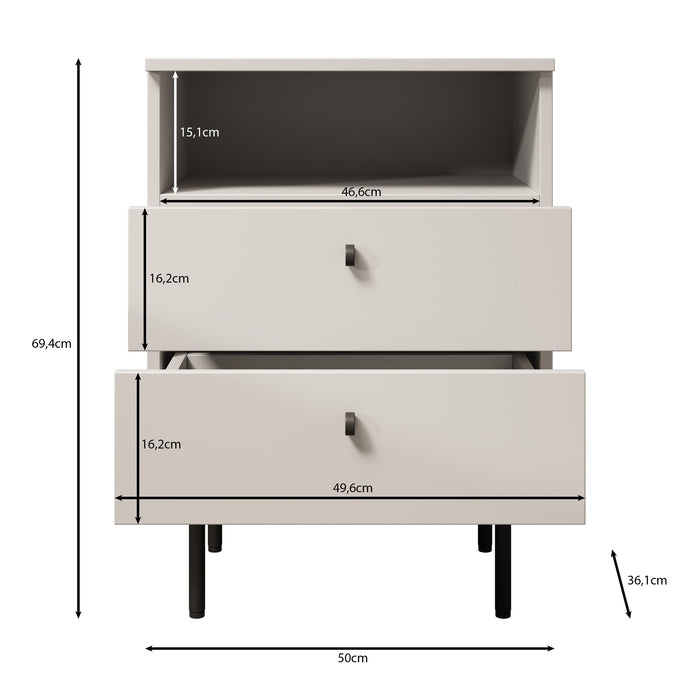 Meubella - Nachtkastje Hidde 2 - Beige - 50 cm