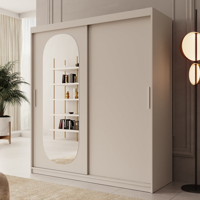 Meubella - Kledingkast Bodhi - Beige - 180 cm - Met spiegel