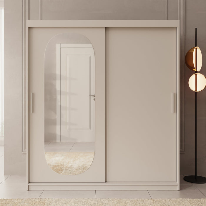 Meubella - Kledingkast Bodhi - Beige - 180 cm - Met spiegel