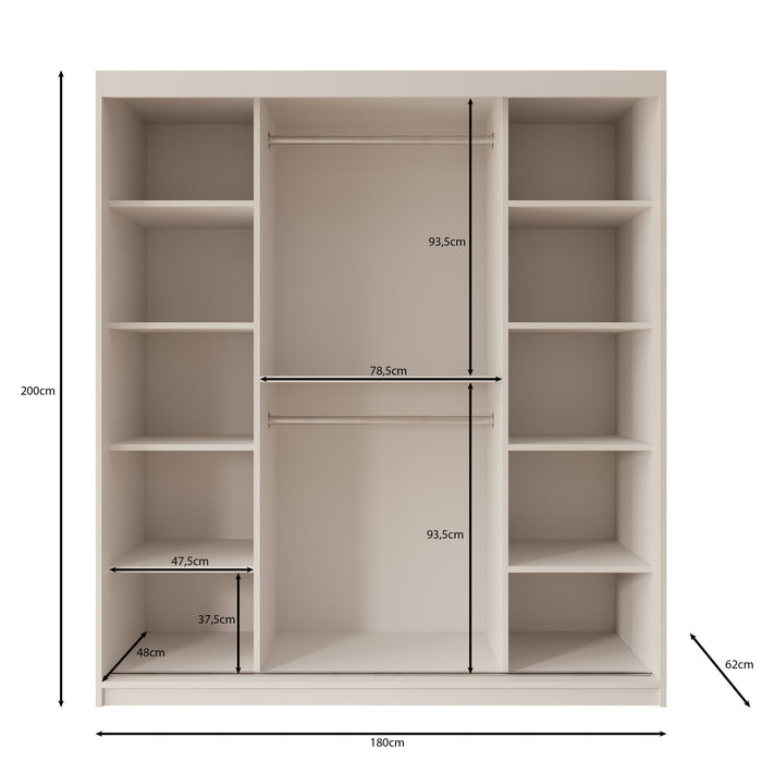Meubella - Kledingkast Bodhi - Beige - 180 cm - Met spiegel