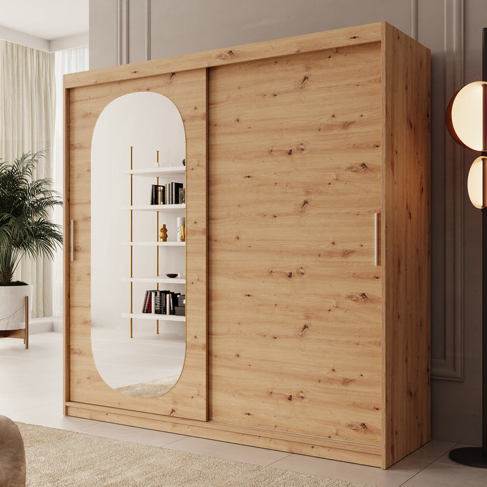 Meubella - Kledingkast Bodhi - Eiken - 200 cm - Met spiegel