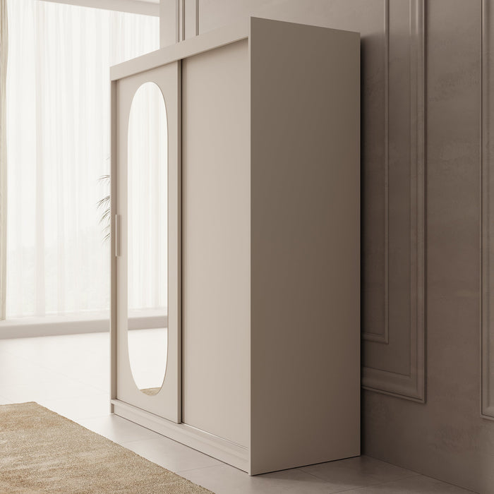 Meubella - Kledingkast Bodhi - Beige - 150 cm - Met spiegel