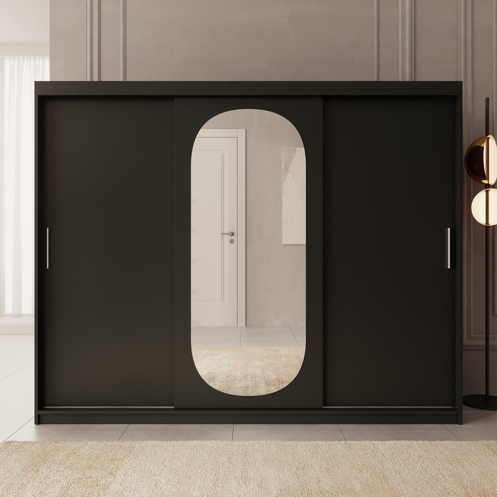 Meubella - Kledingkast Bodhi - Zwart - 250 cm - Met spiegel