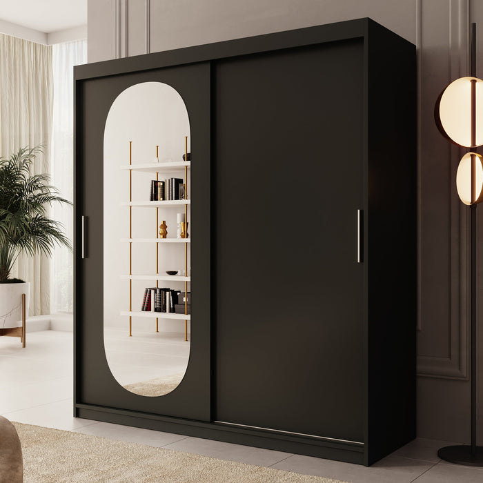 Meubella - Kledingkast Bodhi - Zwart - 180 cm - Met spiegel