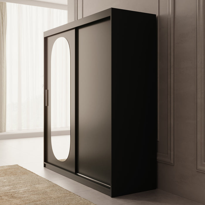 Meubella - Kledingkast Bodhi - Zwart - 180 cm - Met spiegel