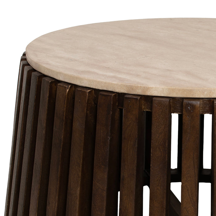 Giga Meubel - Salontafel Ø70cm Travertin - Bruin Houten Onderstel