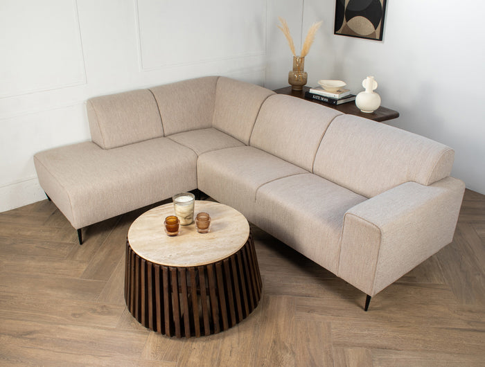 Giga Meubel - Salontafel Ø70cm Travertin - Bruin Houten Onderstel