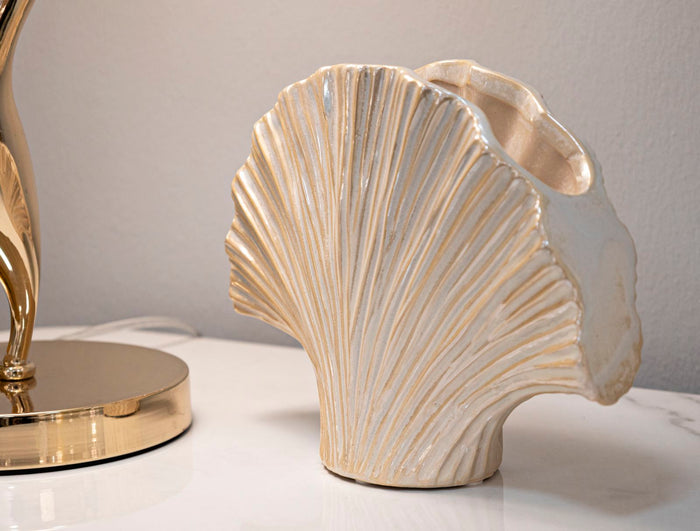 Parelmoerkleurige keramische vaas 27x8x19 cm