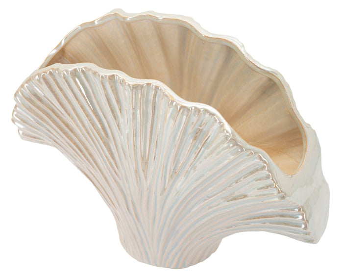 Parelmoerkleurige keramische vaas 35,5x11,5x27 cm