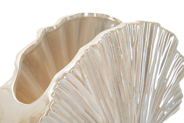 Parelmoerkleurige keramische vaas 35,5x11,5x27 cm