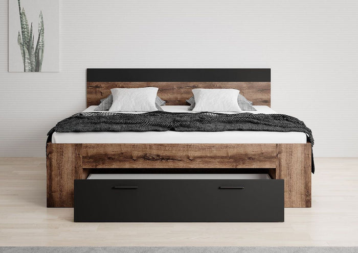 Meubella - Tweepersoonsbed Brown - Zwart - Eiken - 180x200 cm