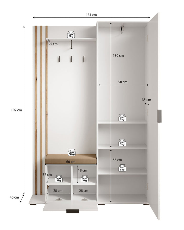 Meubella - Kapstok Nappa - Antraciet - Eiken - 131 cm