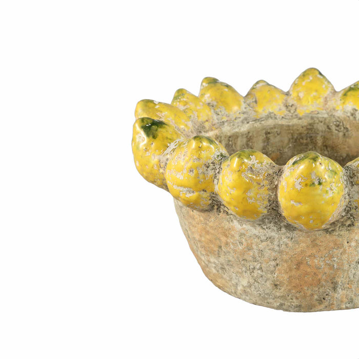 PTMD Fruitsy Yellow Round Terra Bowl Lemons Edge L