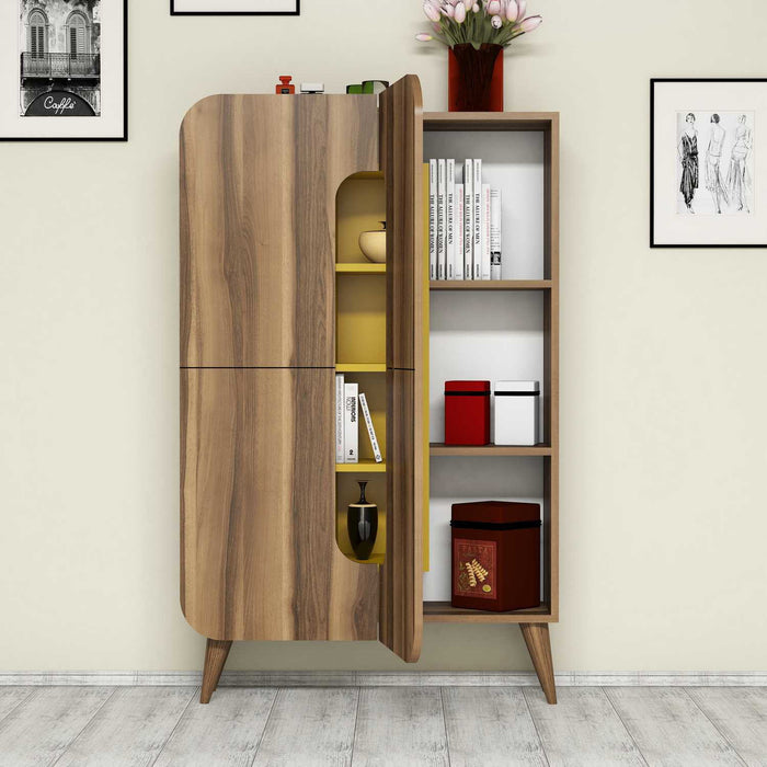 Giga Meubel - Wandkast Walnoot|Geel Hout - 93x32x144cm - Mine