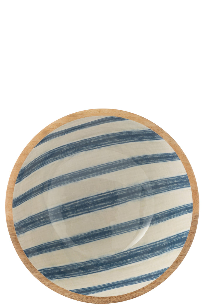 J-Line kom Strepen - hout - blauw|wit - large