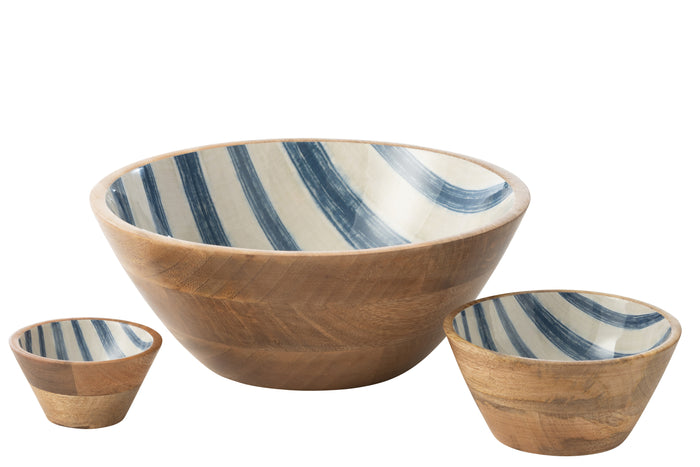 J-Line kom Strepen - hout - blauw|wit - large