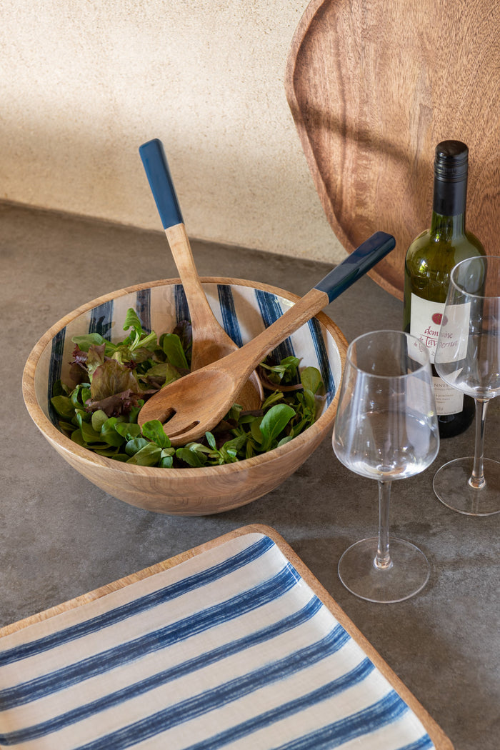 J-Line Set Van 2 Keukengerei Mangohout Blauw|Naturel