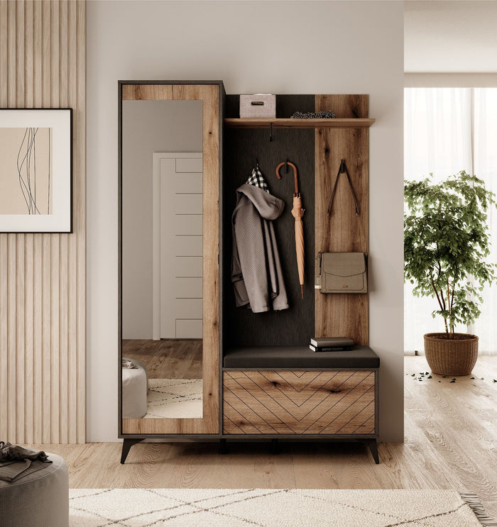 Meubella - Kapstok Dolores - Eiken - Zwart - 134 cm