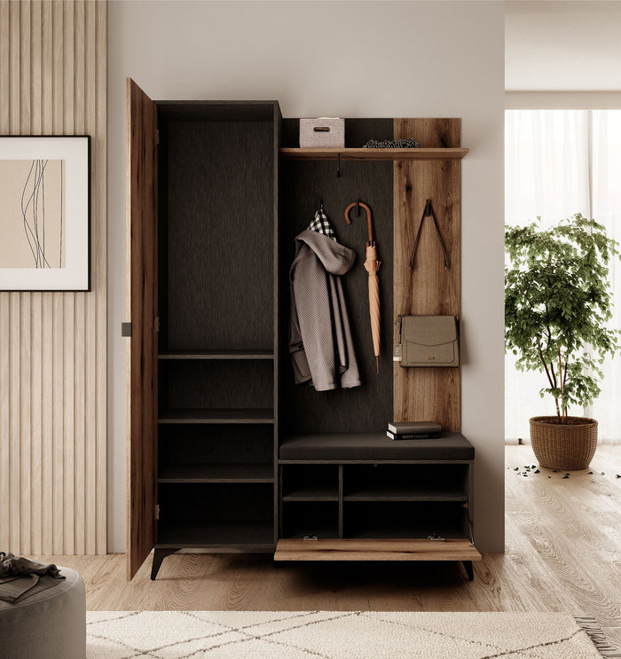 Meubella - Kapstok Dolores - Eiken - Zwart - 134 cm