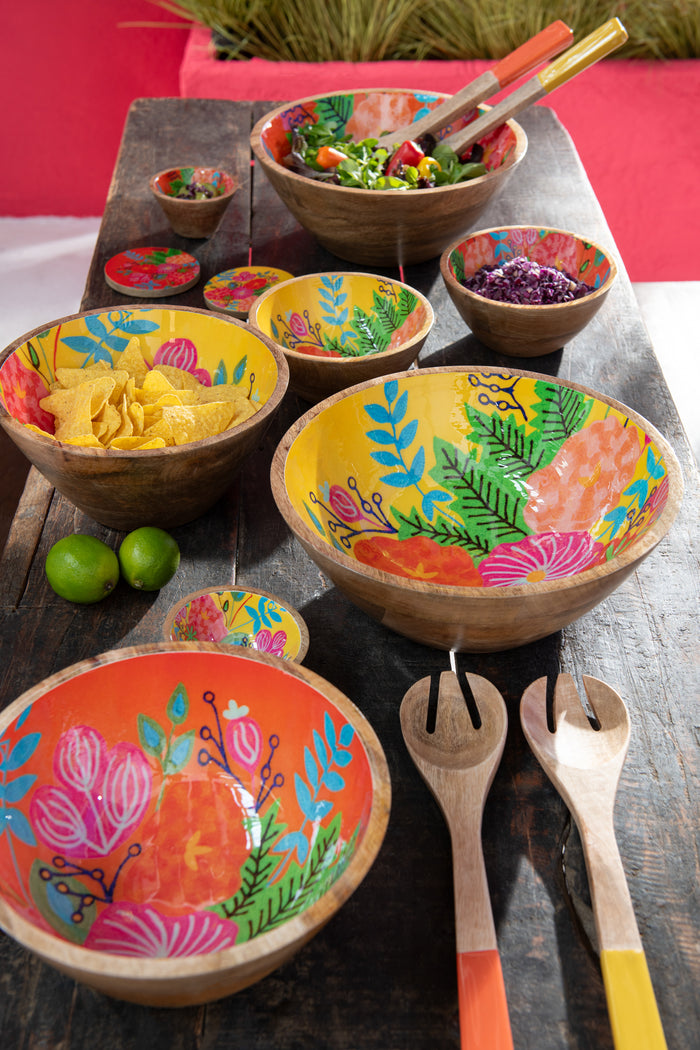 J-Line Set Van 2 Salade Serveerder Mango Hout Geel|Roze Assortiment