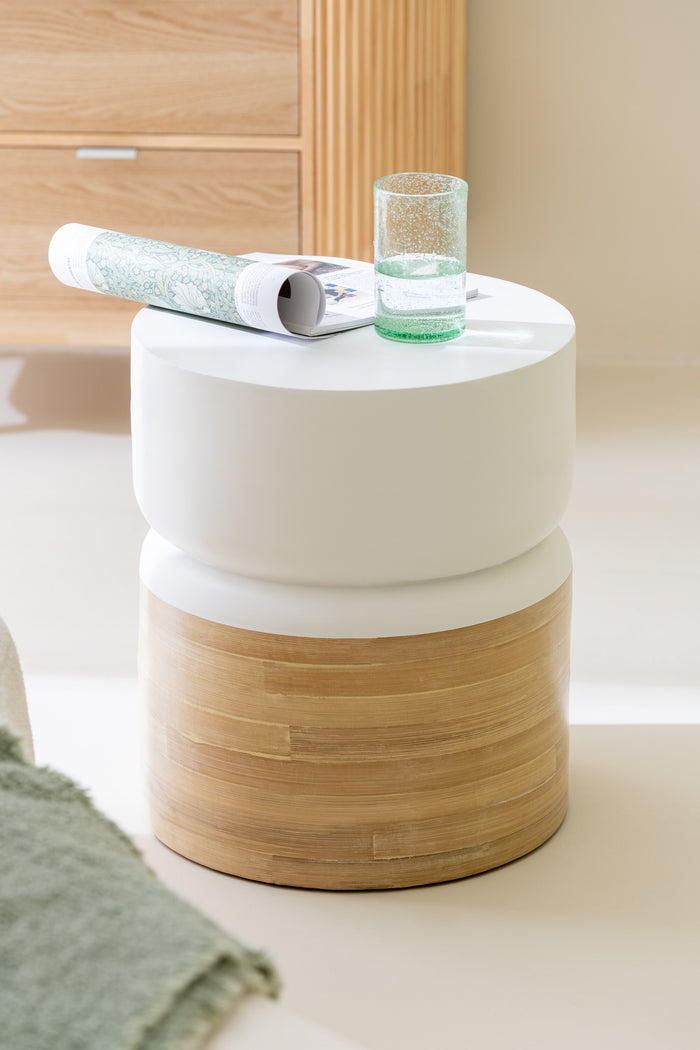 J-Line bijzettafel Rond - bamboe - wit|naturel