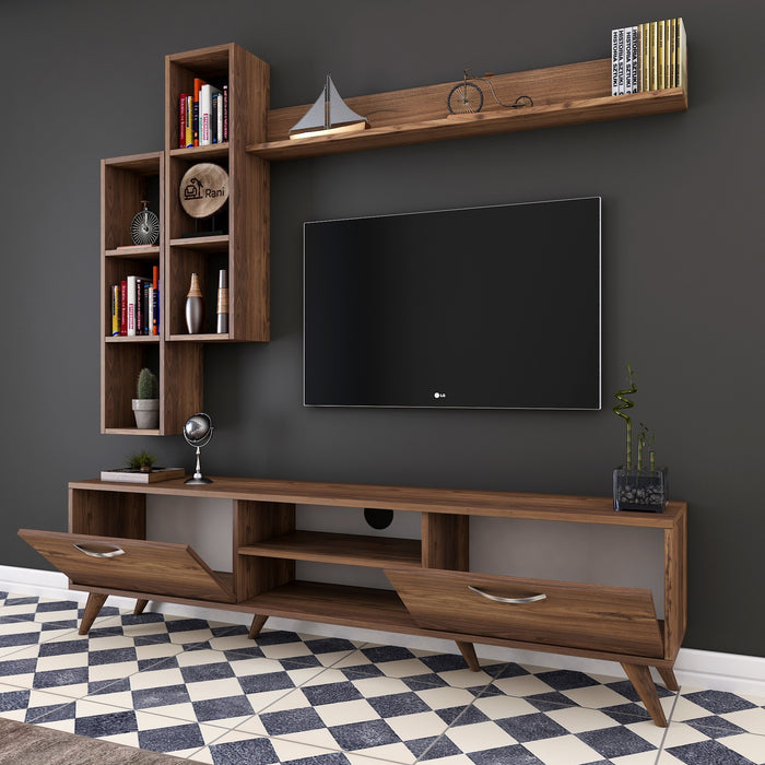 Giga Meubel - Tv-meubel + Wandschap Walnoot Hout - 180cm - Zafer
