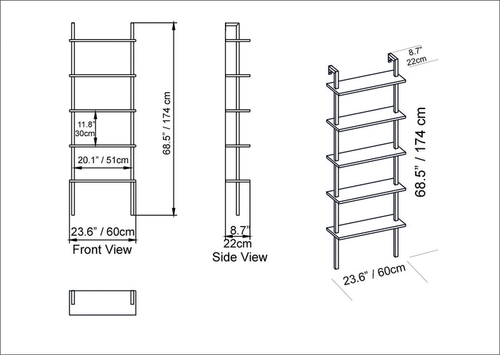 Giga Meubel - Boekenkast Walnoot|Zwart - 60x22x174cm - Piante