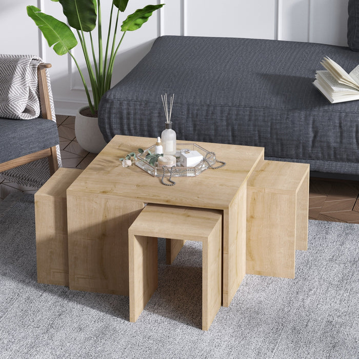 Giga Meubel - Salontafel Naturel - Set Van 5 - 60x60x37cm - Ortanca