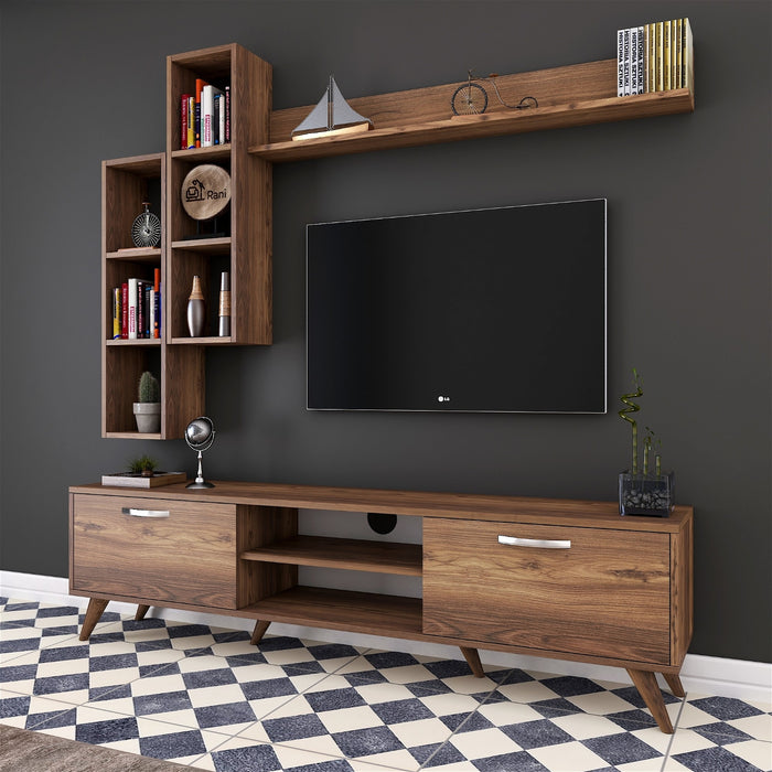 Giga Meubel - Tv-meubel + Wandschap Walnoot Hout - 180cm - Zafer