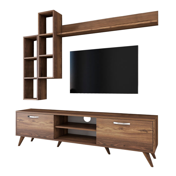 Giga Meubel - Tv-meubel + Wandschap Walnoot Hout - 180cm - Zafer