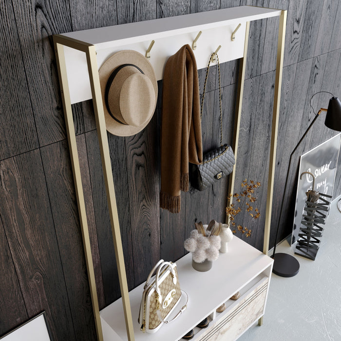 Giga Meubel - Garderobemeubel Goud|Wit Hout - 94x35,3x180cm - Devin