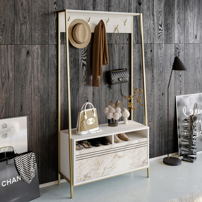 Giga Meubel - Garderobemeubel Goud|Wit Hout - 94x35,3x180cm - Devin