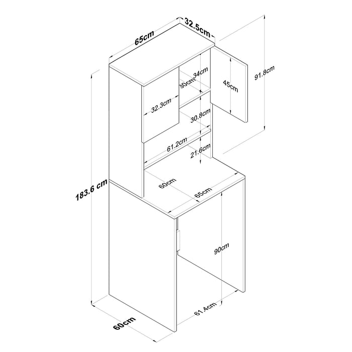 Giga Meubel - Wasmachinekast Wit Hout - 65x60x183,6cm - Kadi