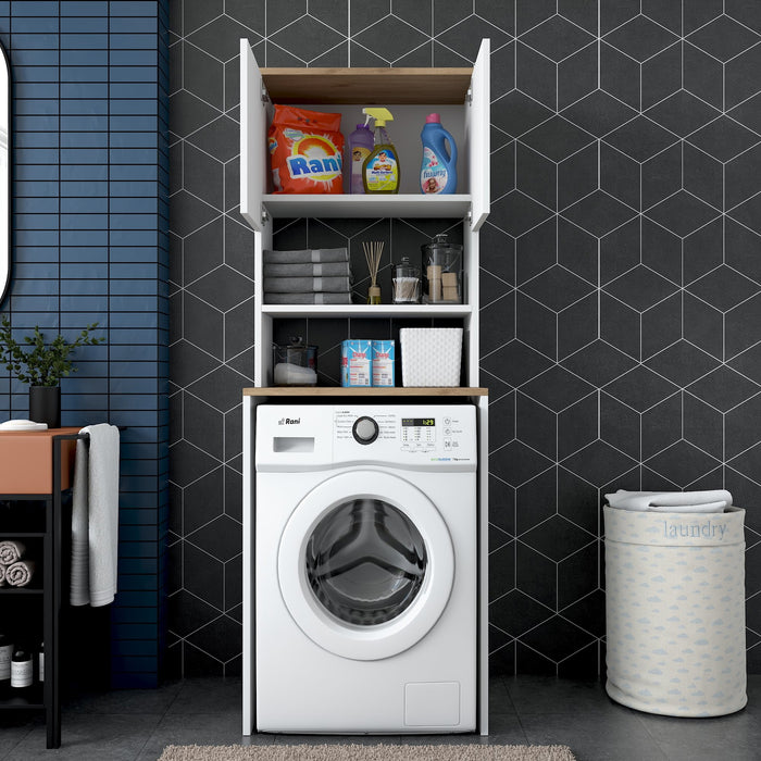 Giga Meubel - Wasmachinekast Wit Hout - 65x60x183,6cm - Kadi